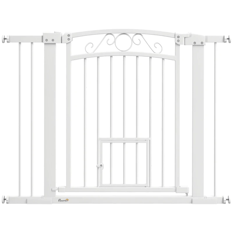 PawHut Dog Gate, Walk Through Pet Gate w/ Small Pet Door, Auto Close, for Doorways, House, Stair, 30"-41" W x 30" H