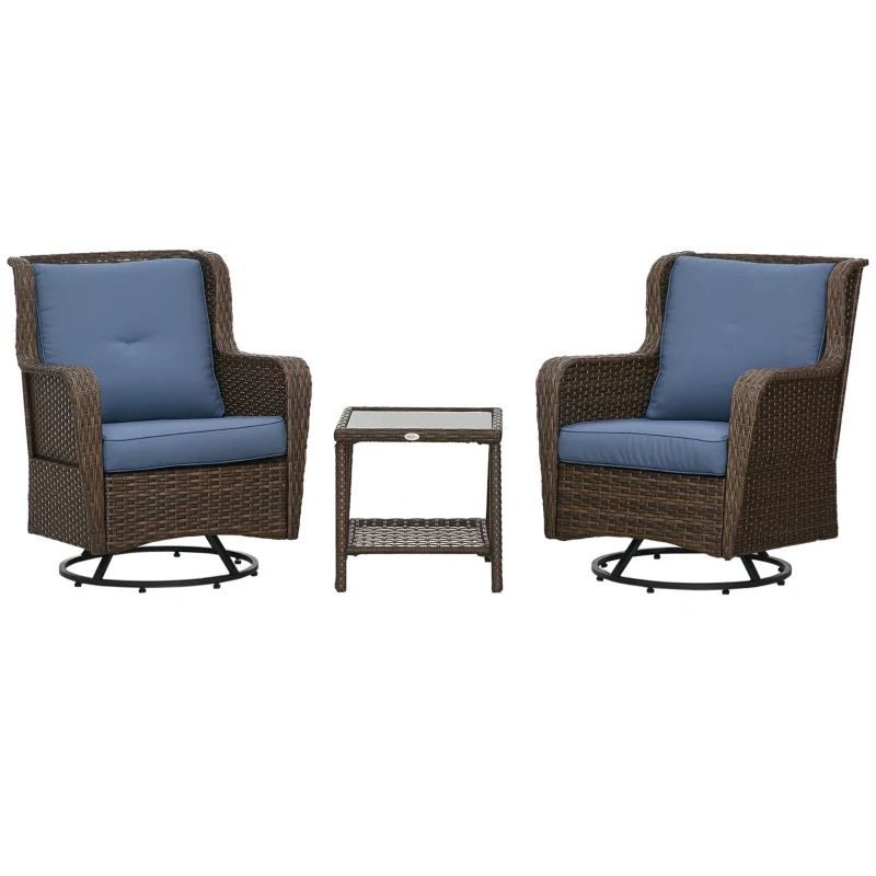 Outsunny Patio Bistro Set, Porch Furniture with 360° Rotation & Rocking Function, 28.25"x30.75"x36.25", Dark Blue