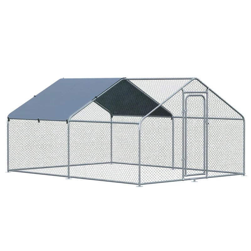 PawHut Large Chicken Coop Metal Chicken Run with Waterproof and Anti-UV Cover, Spire Shaped Walk-in Fence Cage Hen House for Outdoor and Yard Farm Use, 1.3" Tube Diameter, 9.8' x 13.1' x 6.4'