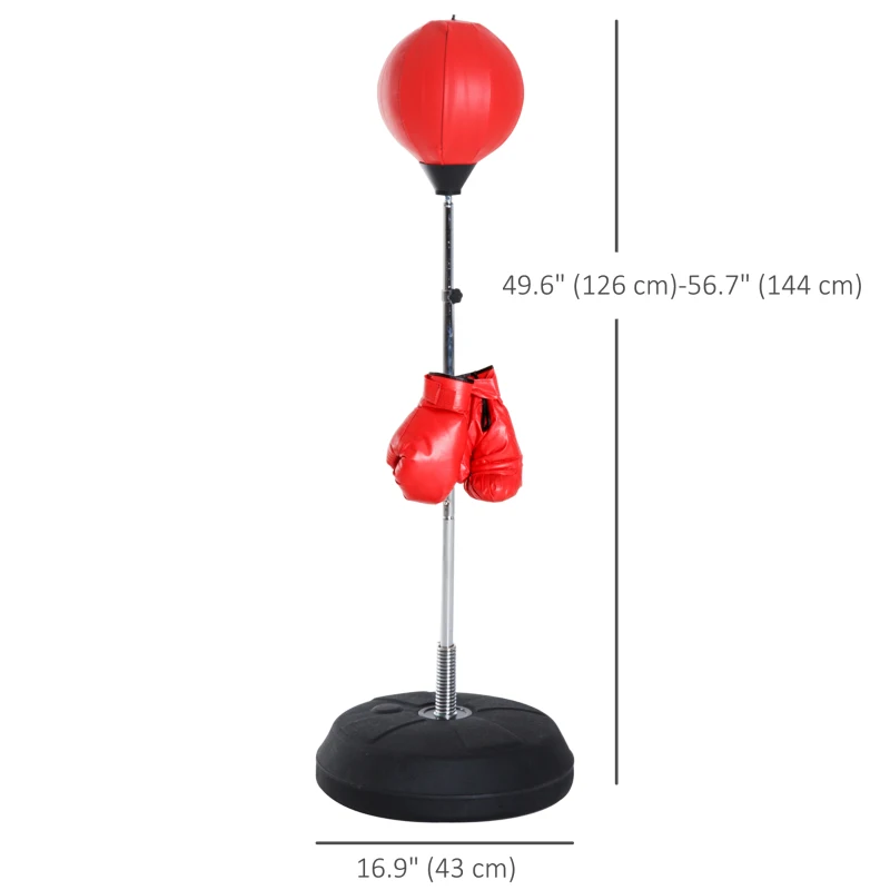 Soozier Boxing Bag with Stand, Freestanding Punching Bag with 49.6"-56.7" Adjustable Height, Fillable Base, Pump, Gloves, Red