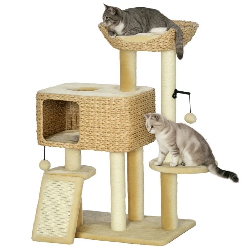 PawHut Cat Tree for Indoor Cats w/ Scratching Posts, Condo Cat Tower, Beige