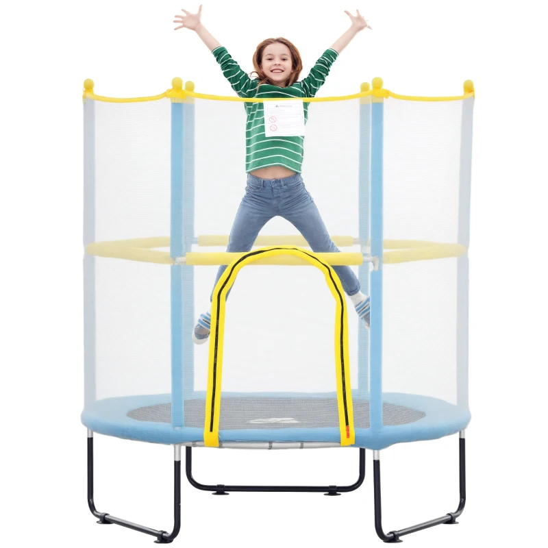 Qaba 4.6FT Trampoline for Kids with Safety Enclosure Net, for 3-6 Years Old, Gifts for Boys & Girls, Light Blue
