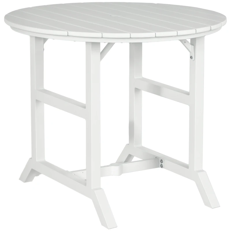 Outsunny Aluminum Frame Round Patio Table with Umbrella Hole, Outdoor Dining Table for 4 People, White
