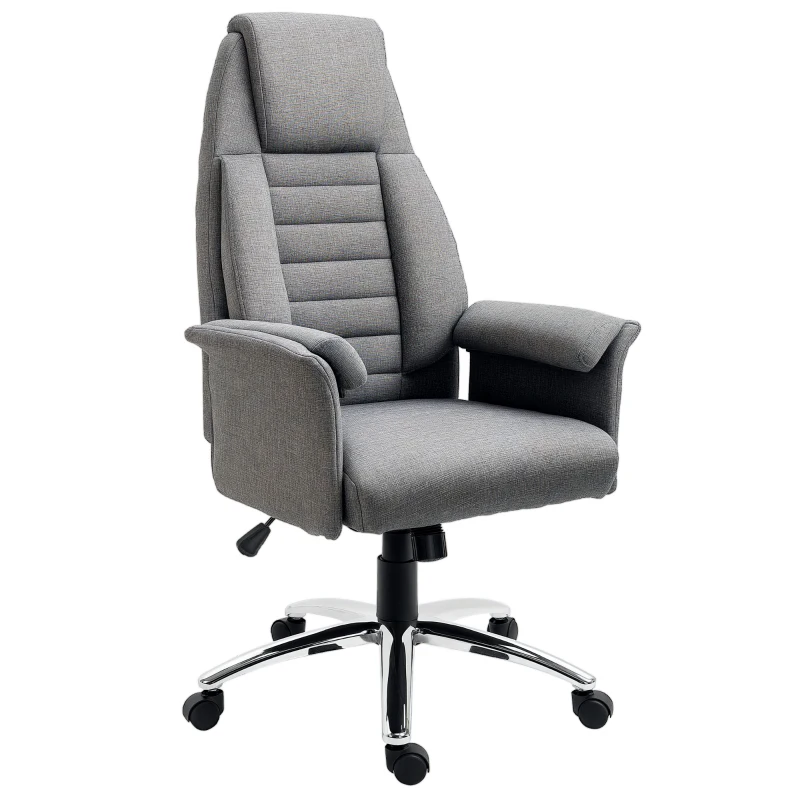 HOMCOM High Back Fabric Executive Chair with Padded Armrests, Ergonomic Home Office Chair with Headrest, Adjustable Height- Light Grey