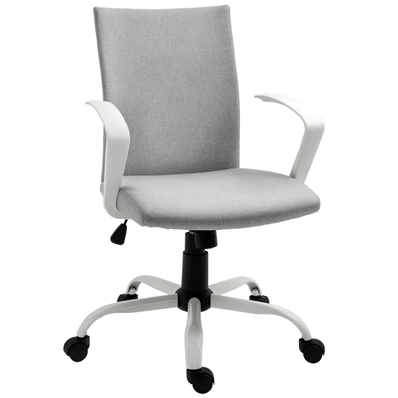 Vinsetto Mid Back Home Office Chair with Adjustable Height, High Armrests and Rocking Function, Light Grey/White