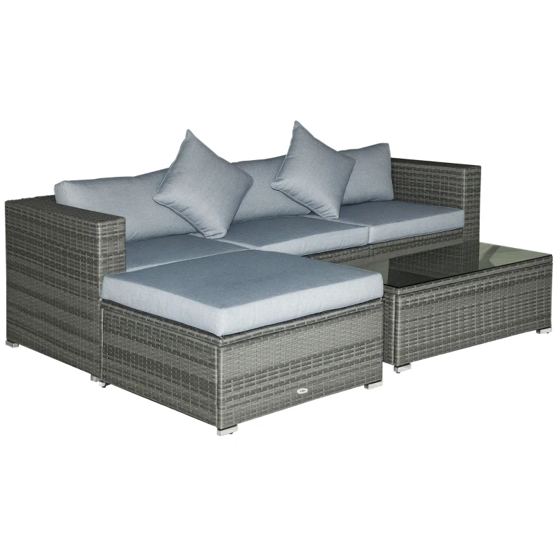 Outsunny 5-Piece Outdoor Sectional Furniture, Patio Sofa Set, PE Wicker Couch, Cushions, Pillows, Ottoman, Table, Light Gray