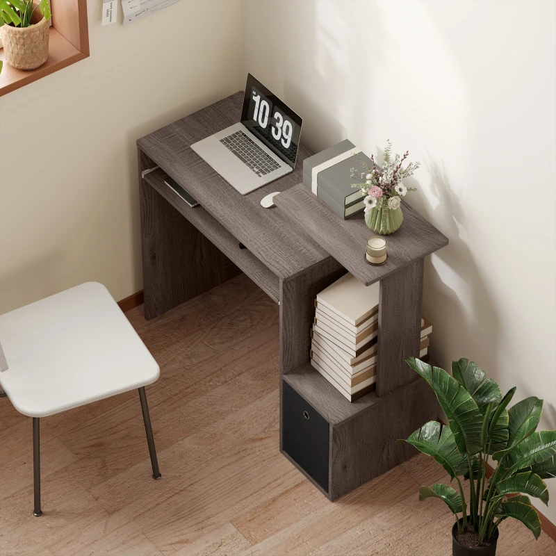 HOMCOM Computer Desk with Sliding Keyboard Tray Storage Drawer Shelf Home Office Workstation Grey