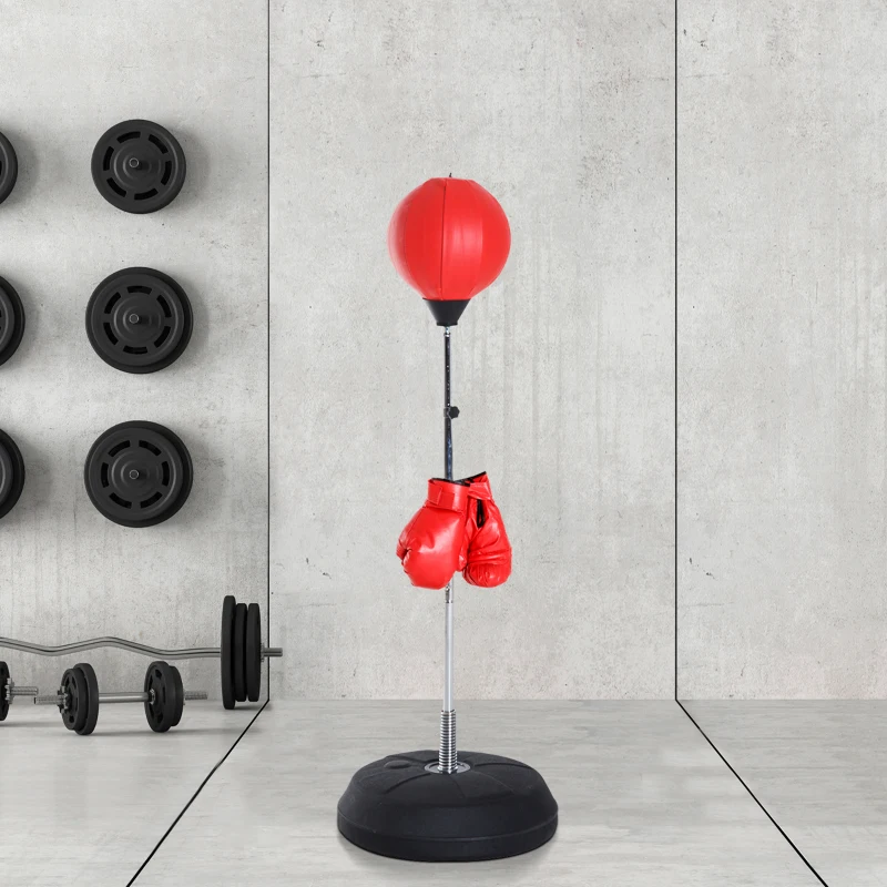 Soozier Boxing Bag with Stand, Freestanding Punching Bag with 49.6"-56.7" Adjustable Height, Fillable Base, Pump, Gloves, Red