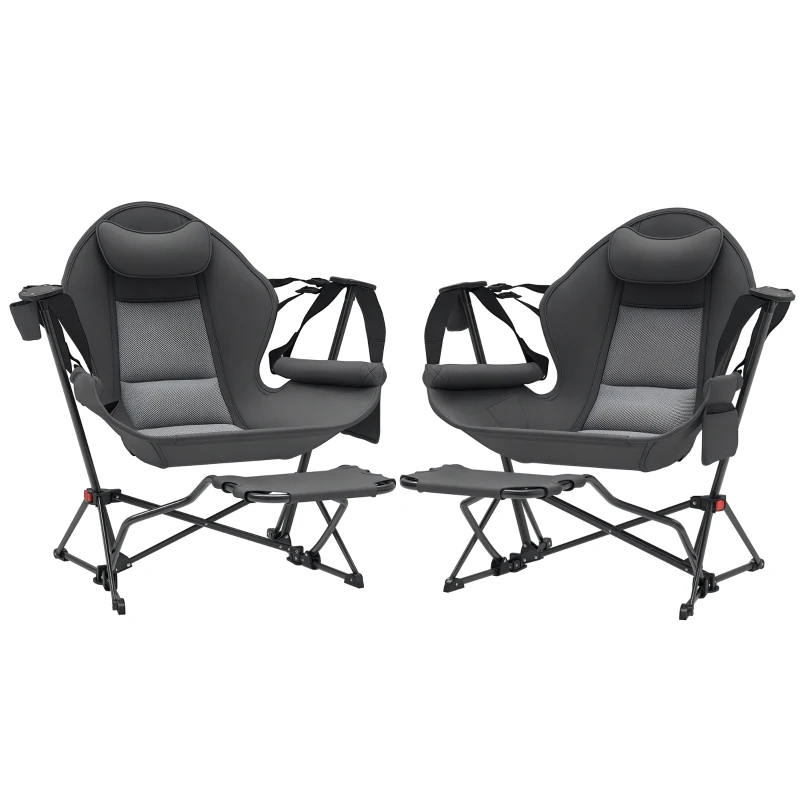 Outsunny Hammock Camping Chair Set of 2, Adjustable Back Folding Swinging Hammock Chair with Cup Holder, Padded Seat, Dark Gray