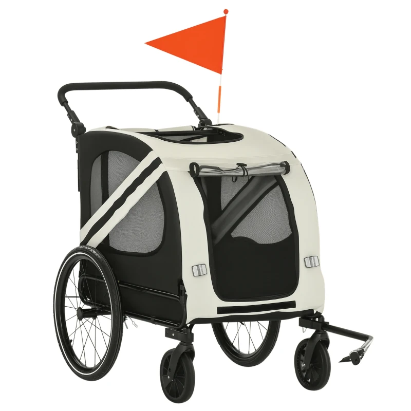 Aosom 2-in-1 Pet Bike Trailer for Small Dogs, Road-Visibility Dog Stroller Bicycle Carrier, Weather-Strong Bike Wagon Trailer Sidecar Attachment, White
