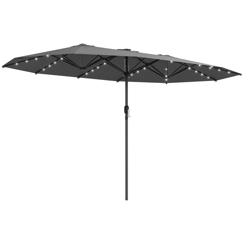 Outsunny Garden Parasol, Double-Sided Sun Umbrella with LED Solar Lights, Patio Parasol for Outdoor, Gray