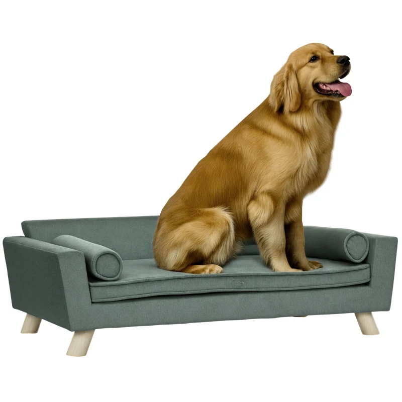 PawHut Dog Sofa Bed with Removable Pillows, Foam Pet Sofa Cat Sofa with Removable Washable Cushion, Water-resistant Fabric, for Medium and Large Dogs, Grey