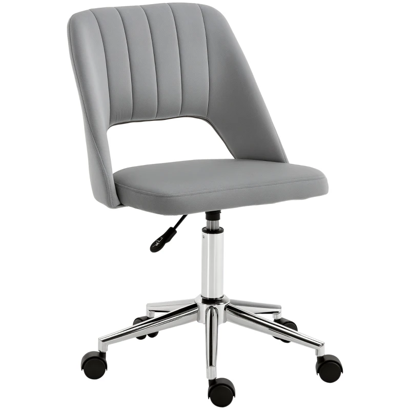 Vinsetto Modern Mid Back Office Chair with Velvet Fabric, Swivel Computer Armless Desk Chair with Hollow Back Design for Home Office, Grey