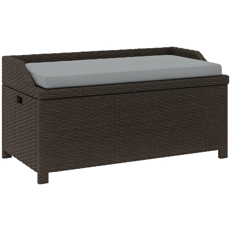 Outsunny Outdoor Wicker Storage Bench with Storage & Cushion, Gray