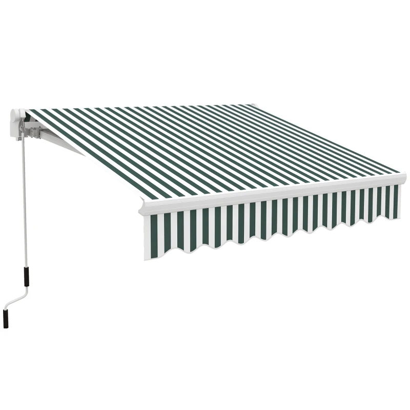 Outsunny 8' x 6.6' Patio Retractable Awning, Manual Exterior Sun Shade Deck Window Cover, Green Striped