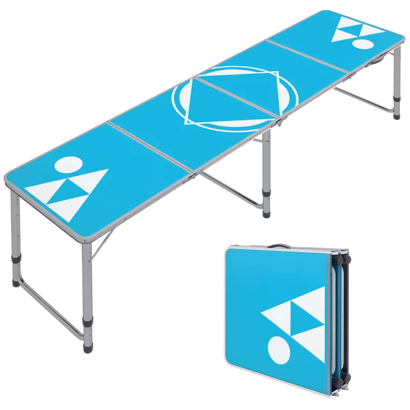 Outsunny Aluminum Camping Table with Adjustable Legs, 8ft Folding Picnic Table for Travel, BBQ, Beach or Hiking, Blue & White