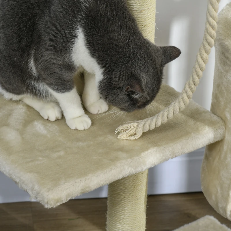 PawHut 46" Scratching Cat Tree Multi Level Activity Center Kitty Condo Furniture Post Beige