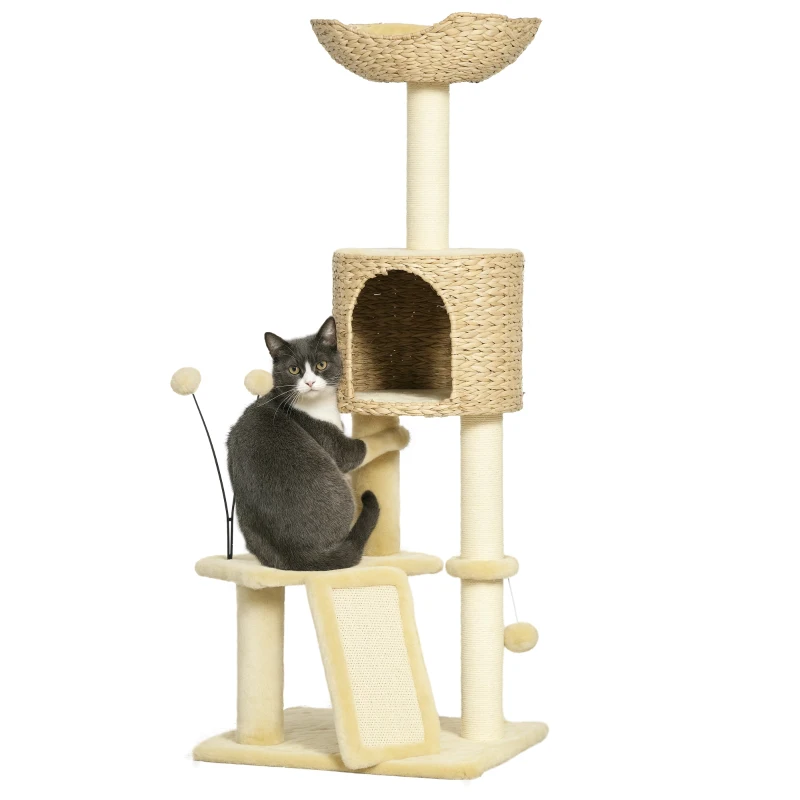 PawHut Cat Tree for Indoor Cats w/ Scratching Posts, Condo Cat Tower, Beige