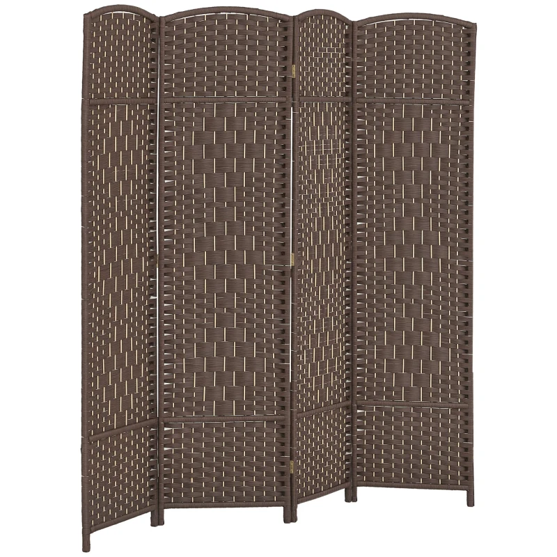 HOMCOM Folding Room Divider Screen 4 Panel 6' Tall Privacy Screen Freestanding Wood Partition for Home Office, Brown