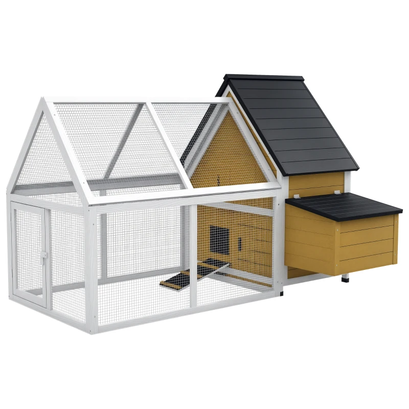 PawHut 65" Chicken Coop Wooden Chicken House Rabbit Hutch Poultry Cage Hen Pen Backyard with Nesting Box, Ramp, Run, Yellow