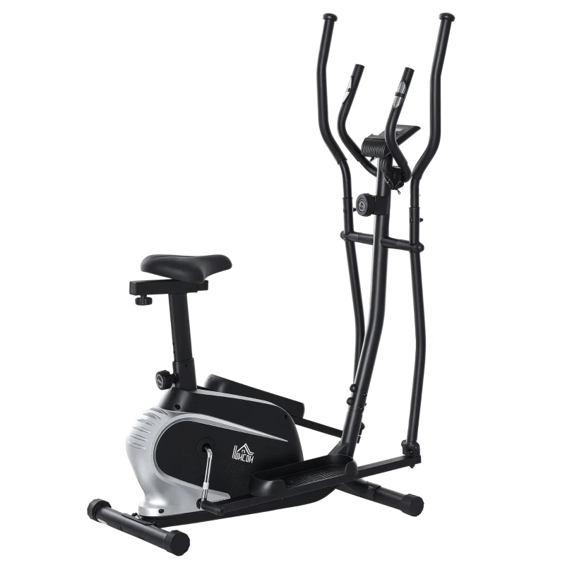 Soozier 2- IN -1 Elliptical Machine Magnetic Cardio Workout Exercise Bike Cross Trainer with 8 Level Resistance, LCD Digital Monitor, Pad Phone Holder for Home Office Gym, 220lbs Weight Capacity