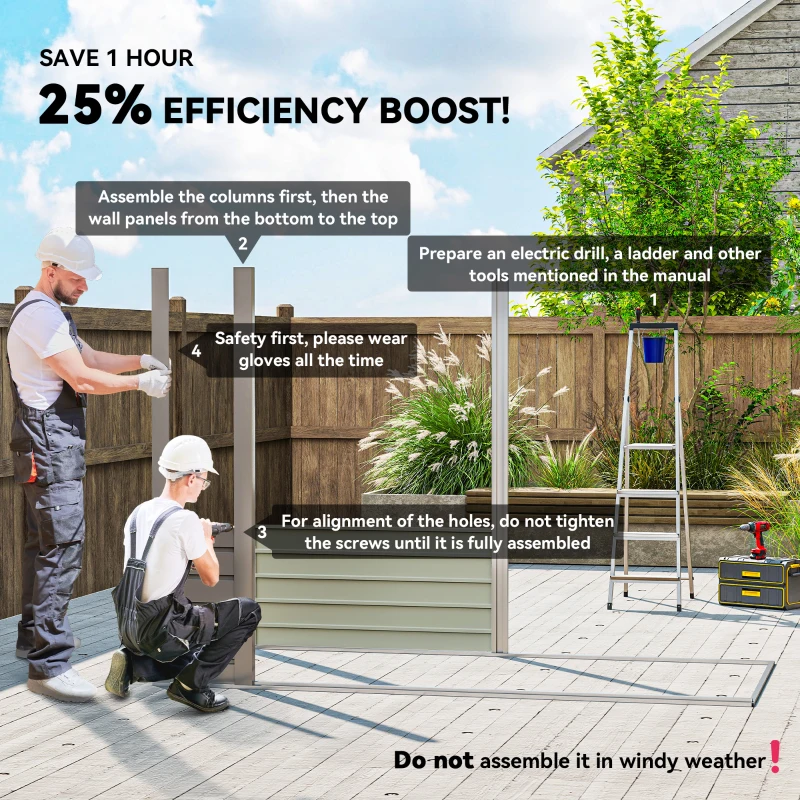 Outsunny 8 x 4FT Galvanized Garden Storage Shed, Metal Outdoor Shed with Double Doors and 2 Vents, Light Grey