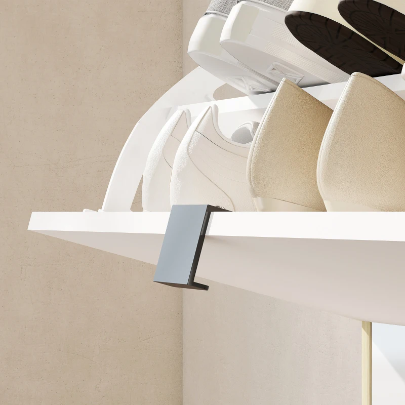 HOMCOM Narrow Shoe Cabinet, High Gloss Shoe Storage Cabinet with 3 Flip Drawers and Adjustable Shelves, Holds 24 Pairs, White