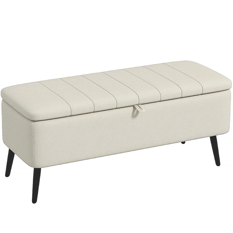 HOMCOM 40" Ottoman with Storage, Linen Upholstered Storage Ottoman Bench with Steel Legs for Living Room, Bedroom Cream White