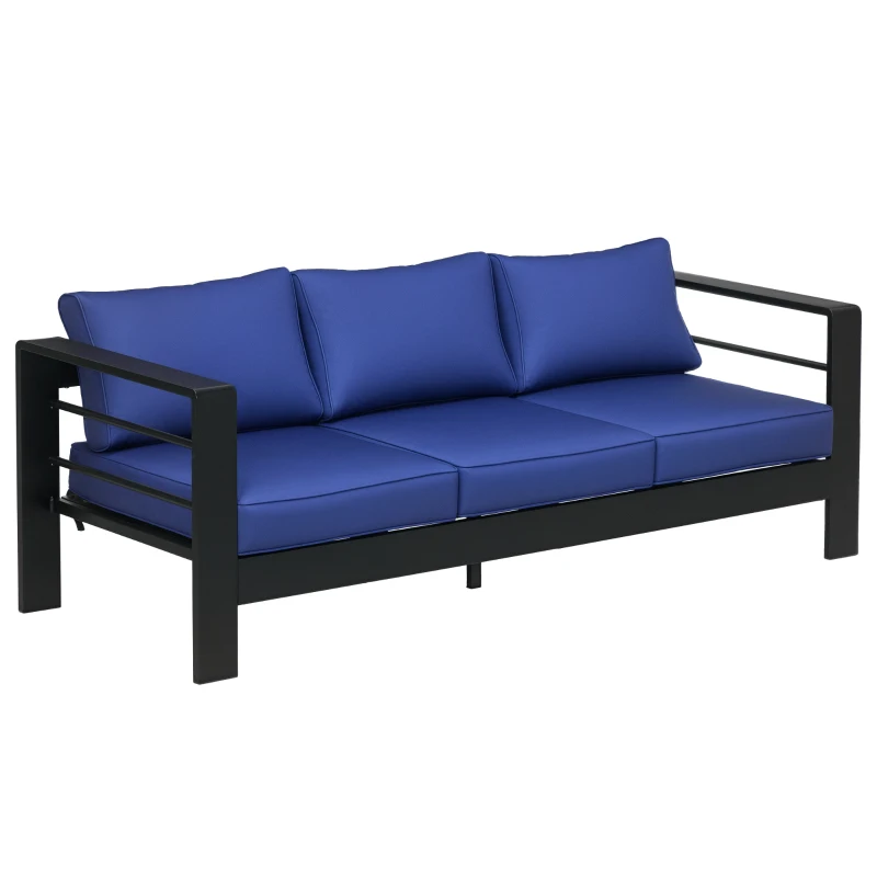 Outsunny Patio Furniture with Cushions, Aluminum Outdoor Sofa with Wide Armrests, Navy Blue