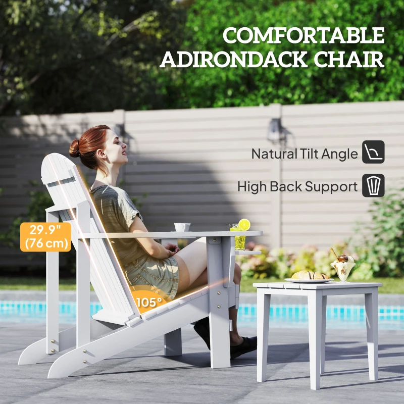 Outsunny Classic Adirondack Chair Muskoka Chair, Garden Deck Chair with Cup Holder for Patio, Indoor, Backyard, White