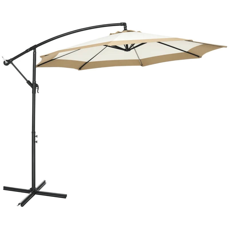 Outsunny 10FT Cantilever Umbrella, Offset Patio Umbrella with Crank and Cross Base for Deck, Backyard, Pool and Garden, Hanging Umbrellas, Tan