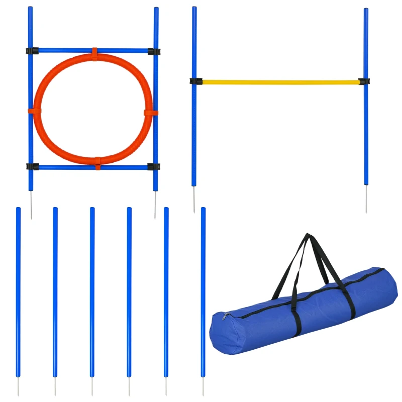 PawHut Dog Pet Obstacle Agility Training Kit High Jump Weave Pole Ring Obedience Equipment Portable