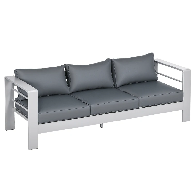 Outsunny Patio Furniture with Cushions, Aluminum Outdoor Sofa with Wide Armrests, Gray