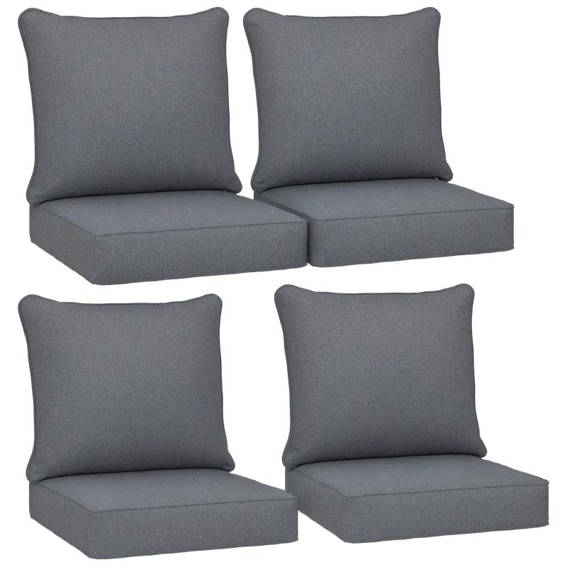 Outsunny 8 Patio Chair Cushions with Seat & Backrest, Fade Resistant Seat Replacement Cushion Set, Gray