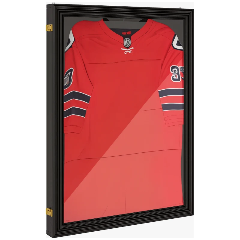 HOMCOM 24" x 32" Acrylic Shadow Box Frame, UV-Resistant Jersey Display Case with T-shirt Hanger and 2 Keys, Black