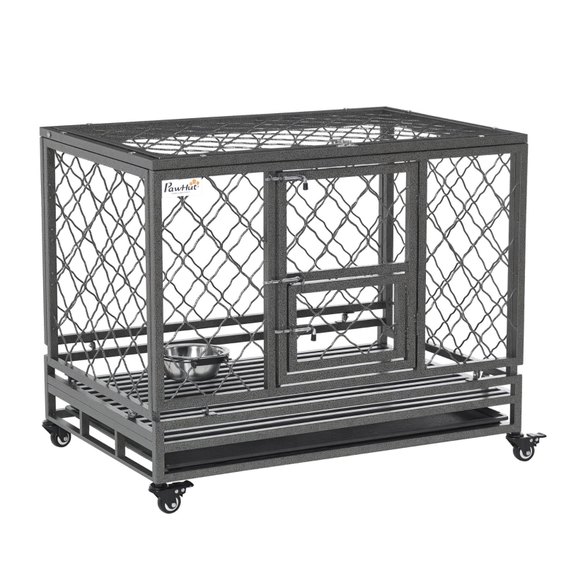 PawHut Dog Crate Pet Kennel w/ Wheels & Lockable Door 36.5