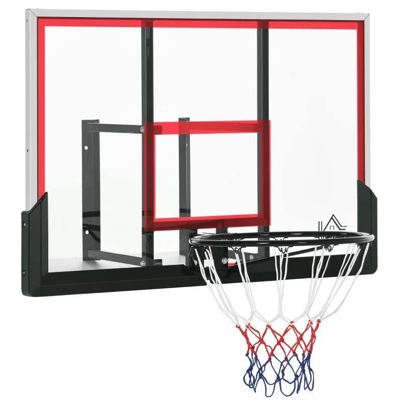 Soozier Wall Mounted Basketball Hoop with 43'' x 30'' Shatter Proof Backboard, for Indoor and Outdoor, Black
