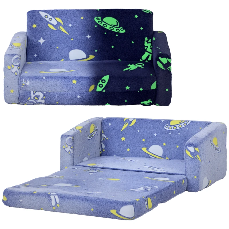 Qaba Couch with Glow in the Dark Space Pattern, Washable Cover, Blue