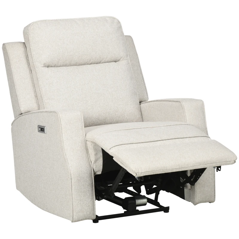 HOMCOM Electric Power Recliner, Wall Hugger Armchair with USB Charging Station, Sofa Recliner with Linen Upholstered Seat and Retractable Footrest, Cream White