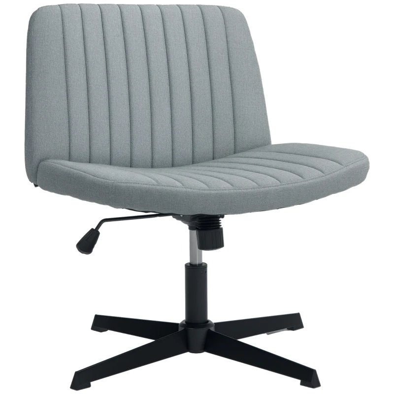 HOMCOM Criss Cross Chair, Wide Armless Office Chair, Fabric Computer Desk Chair with Adjustable Height, Gray