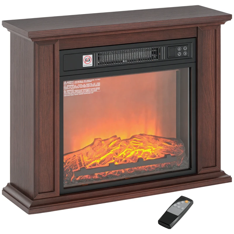 HOMCOM 26" Freestanding Electric Fireplace with Mantel, 1400W Replaceable Fireplace Insert Heater with 3D Flame Effect, Brown