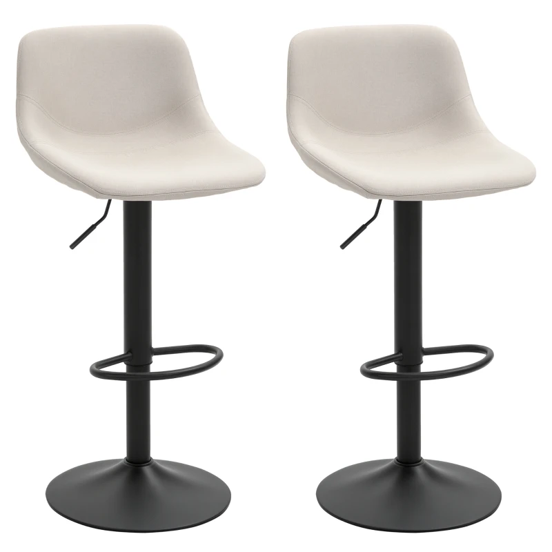 HOMCOM Adjustable Bar Stools, Swivel Bar Height Chairs Barstools Padded with Back for Kitchen, Counter, and Home Bar, Set of 2, Cream White