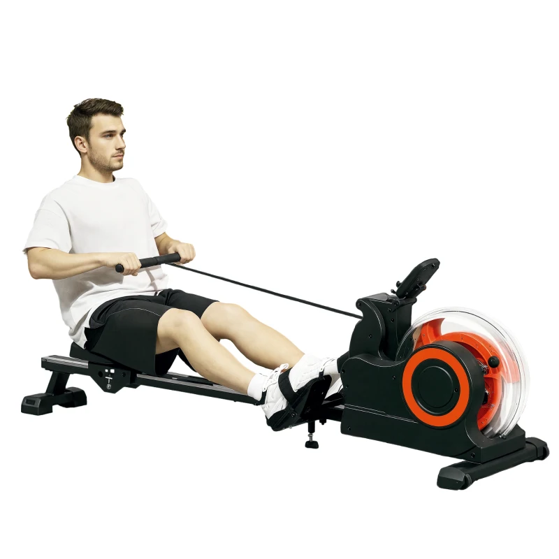 Soozier Foldable Rower Machine, Water Rowing Machine with Wheels, LCD Monitor and Tablet Holder for Cardio Training, Red