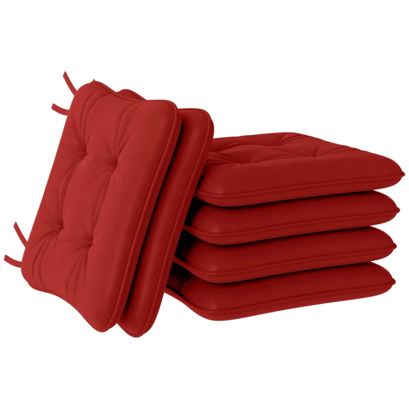 Outsunny 6-Piece Seat Cushion Replacement, Outdoor Patio Chair Cushions Set with Ties, Button Tufted, Wine Red