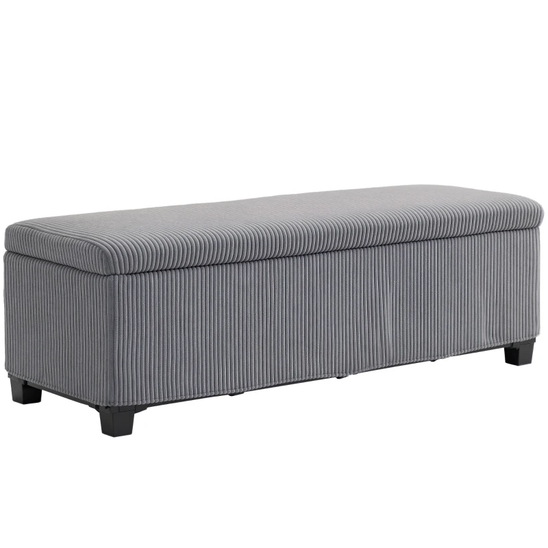 HOMCOM 47 Inches Storage Ottoman Bench, Foot Rest with Legs, End of Bed Bench, Corduroy Storage Chest for Living Room, Gray
