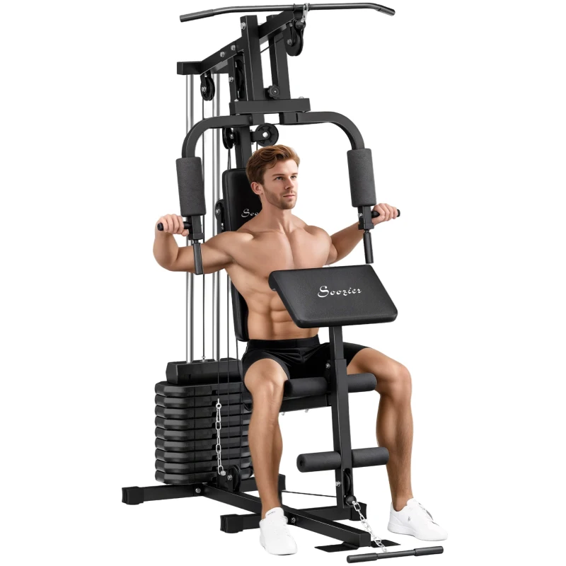 Soozier Multi-Exercise Home Gym Station with 99lbs Weight Stack, for for Back, Chest, Arms, Full Body Workout