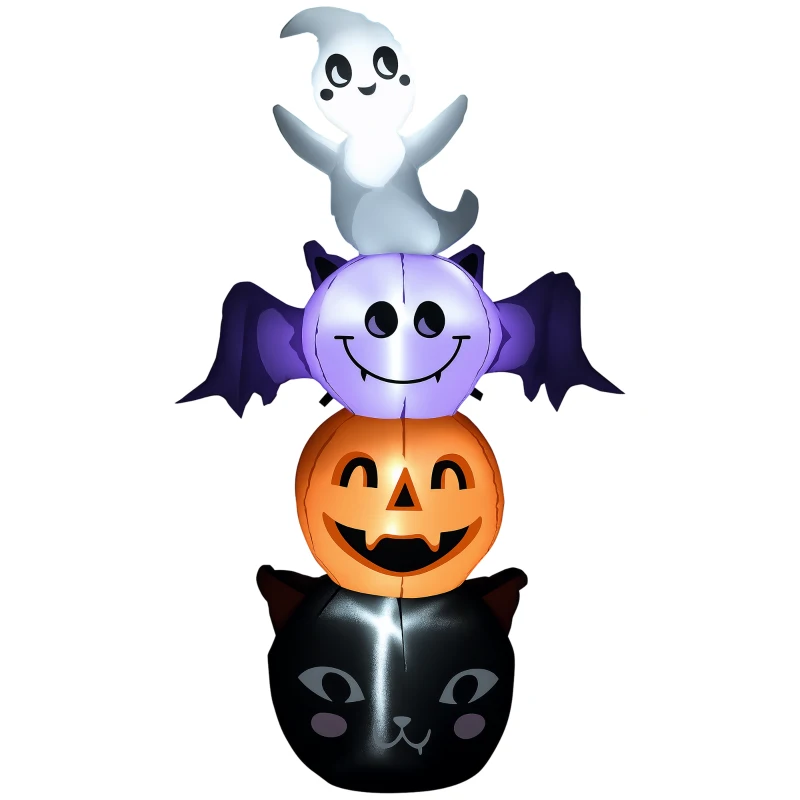 HOMCOM 6FT Halloween Inflatable Ghost Bat Pumpkin Black Cat Pole W/ LED Lights