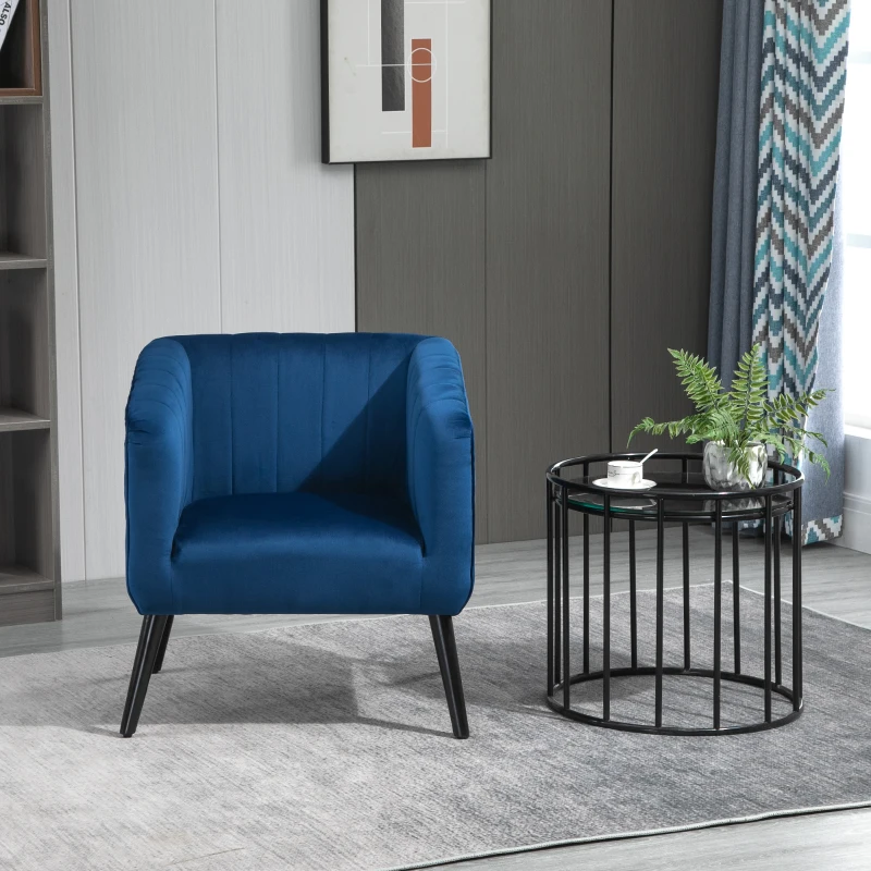 HOMCOM Luxury Velvet Fabric Accent Armchair with Thick Padding, High Armrests, and Channel Tufting, Blue