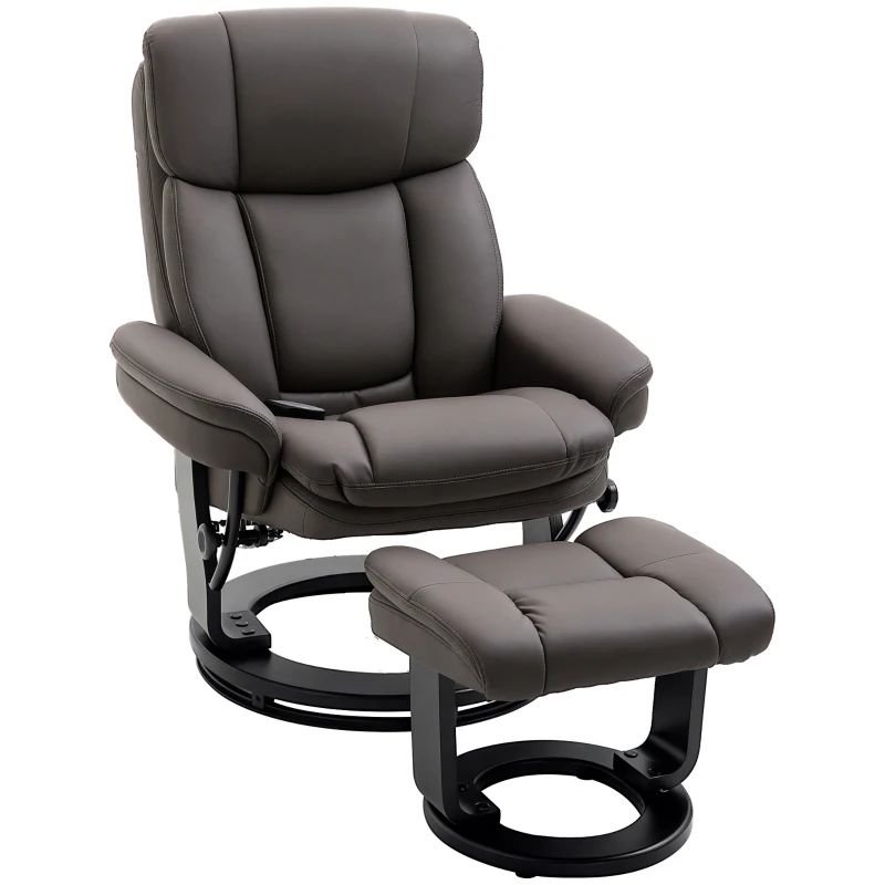 HOMCOM PU Leather Massage Recliner Chair with Ottoman 10 Point Vibration Swiveling Armchair, Brown