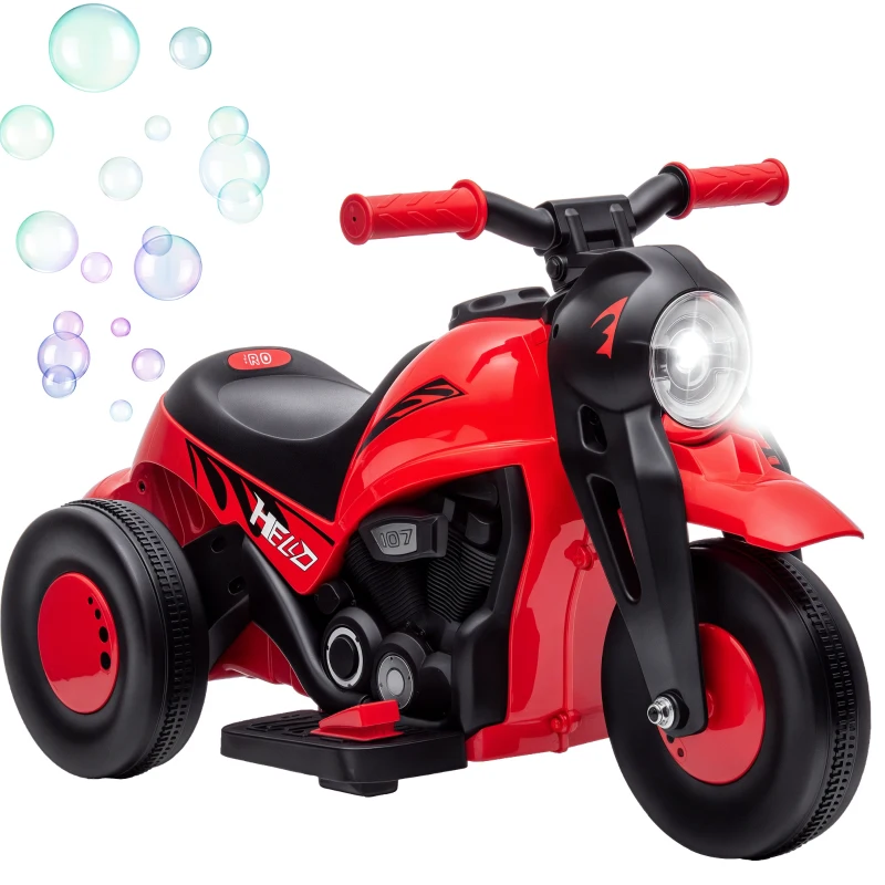 Qaba Ride On Motorcycle, 6V Ride on Bubble Car, 3 Wheeled Electric Motorcycle for Kids w/ LED Headlight, Music, Red
